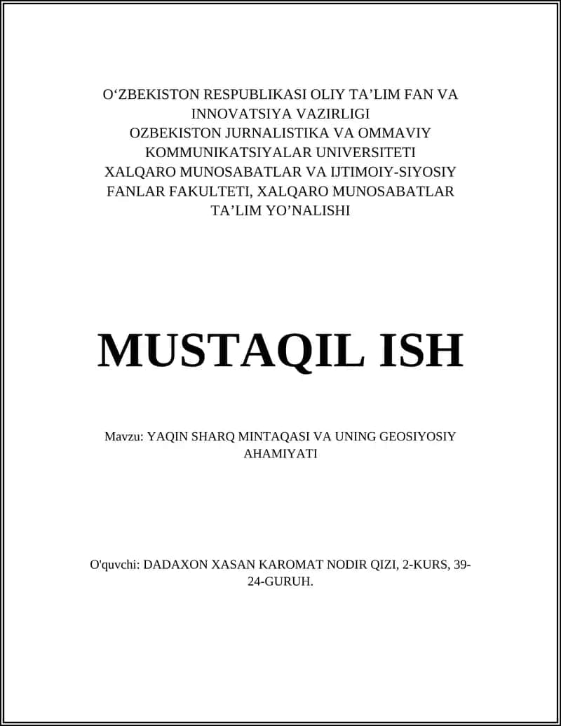 YAQIN SHARQ MINTAQASI VA UNING GEOSIYOSIY AHAMIYATI 1
