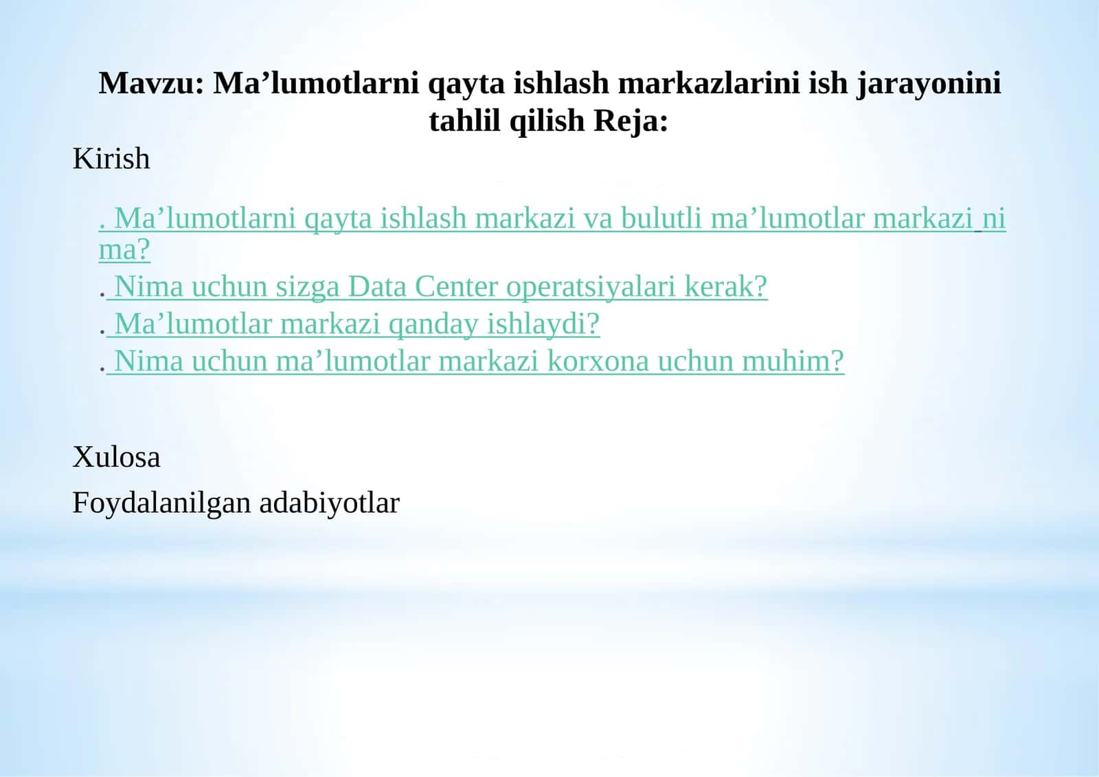 Markaziy ma’lumotlarni qayta ishlash xizmatlari 1