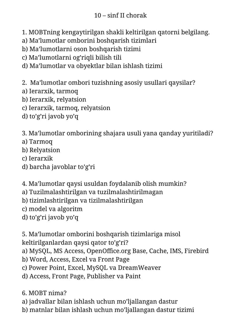 Ma’lumotlar ombori tuzishning asosiy usullari 1