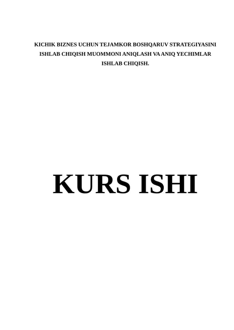 Kichik biznes uchun tejamkor boshqaruv strategiyasini ishlab chiqish muommoni aniqlash va aniq yechimlar ishlab chiqish 1