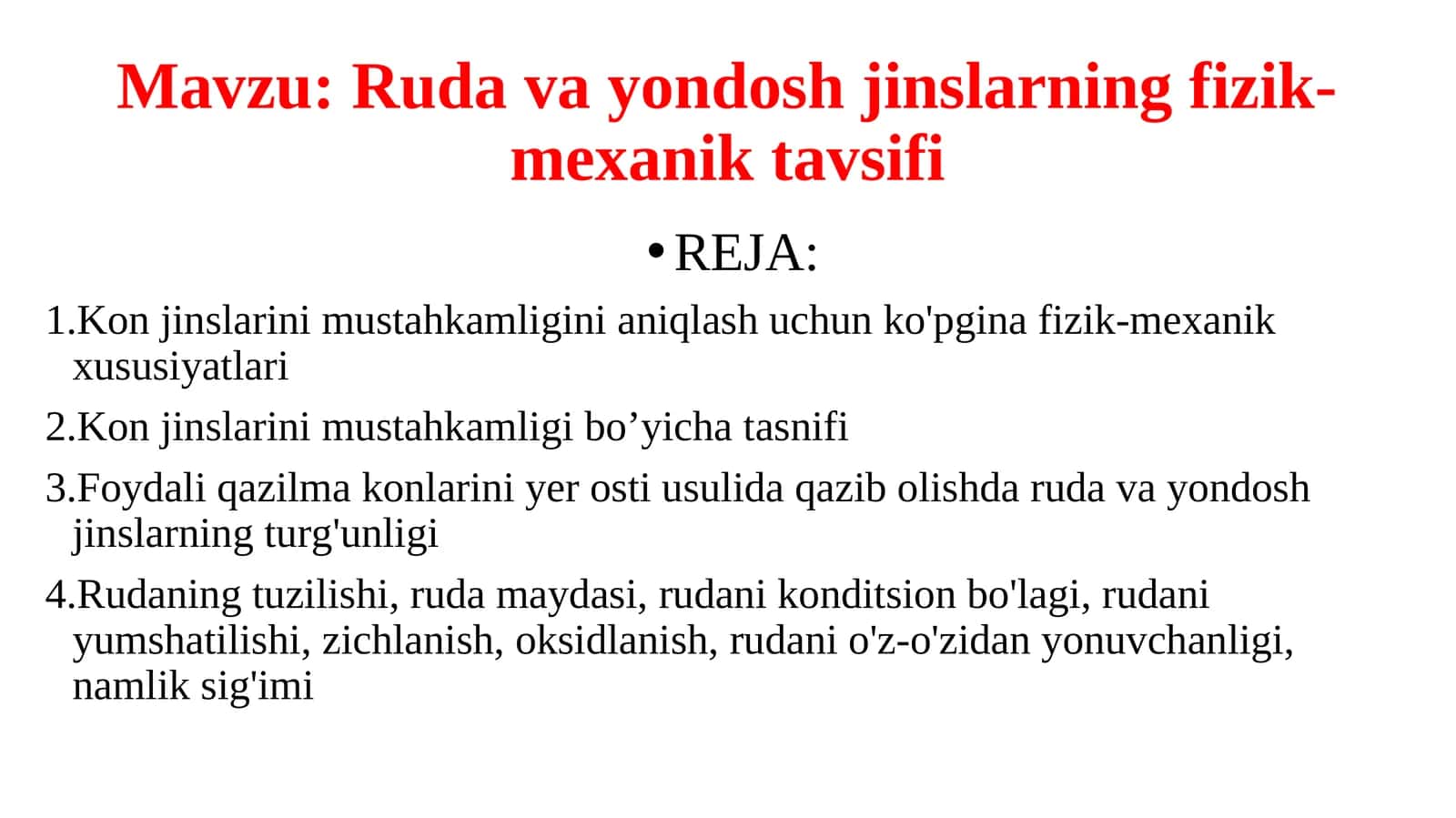 Ruda va yondosh jinslarning fizik-mexanik tavsifi 1