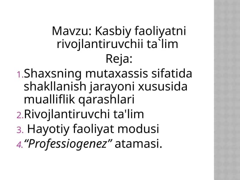 Kasbiy faoliyatni rivojlantiruvchii ta'lim 1