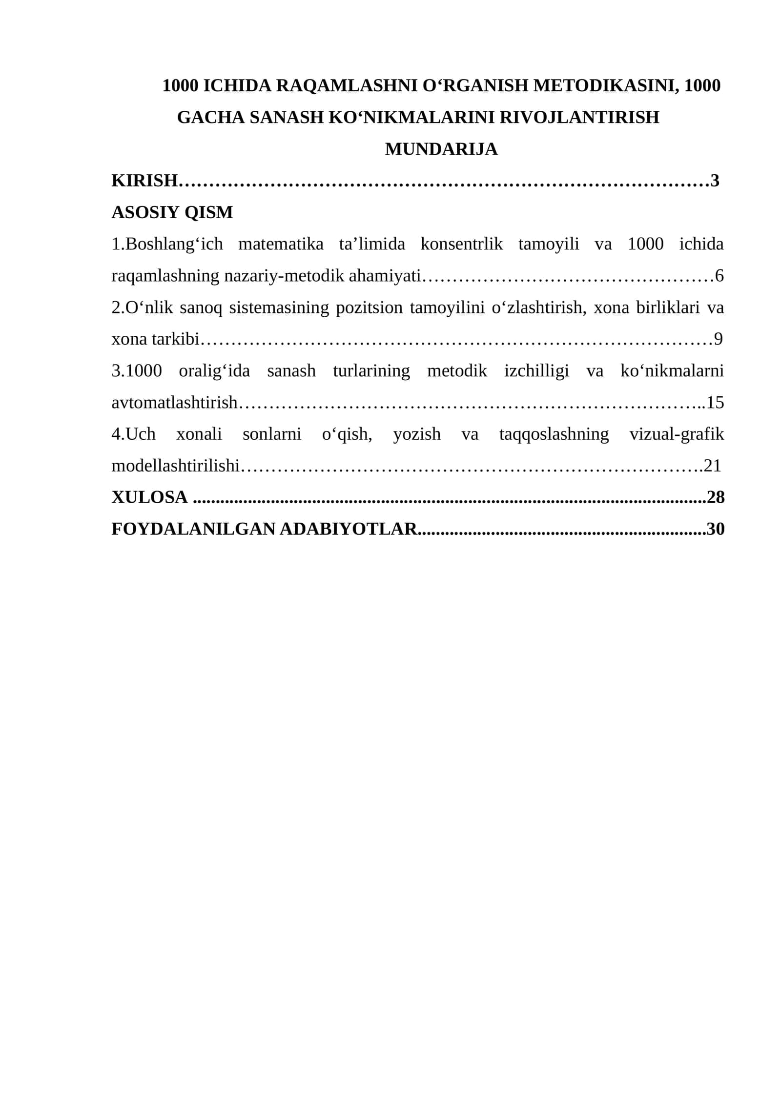 1000 ICHIDA RAQAMLASHNI OʻRGANISH METODIKASINI, 1000 GACHA SANASH KOʻNIKMALARINI RIVOJLANTIRISH 1