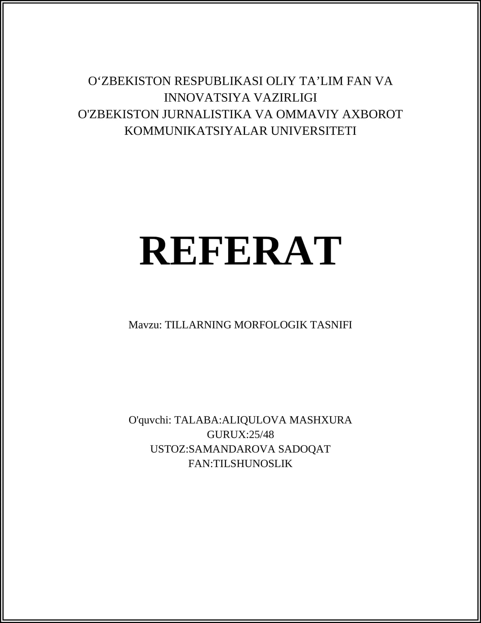 TILLARNING MORFOLOGIK TASNIFI 1