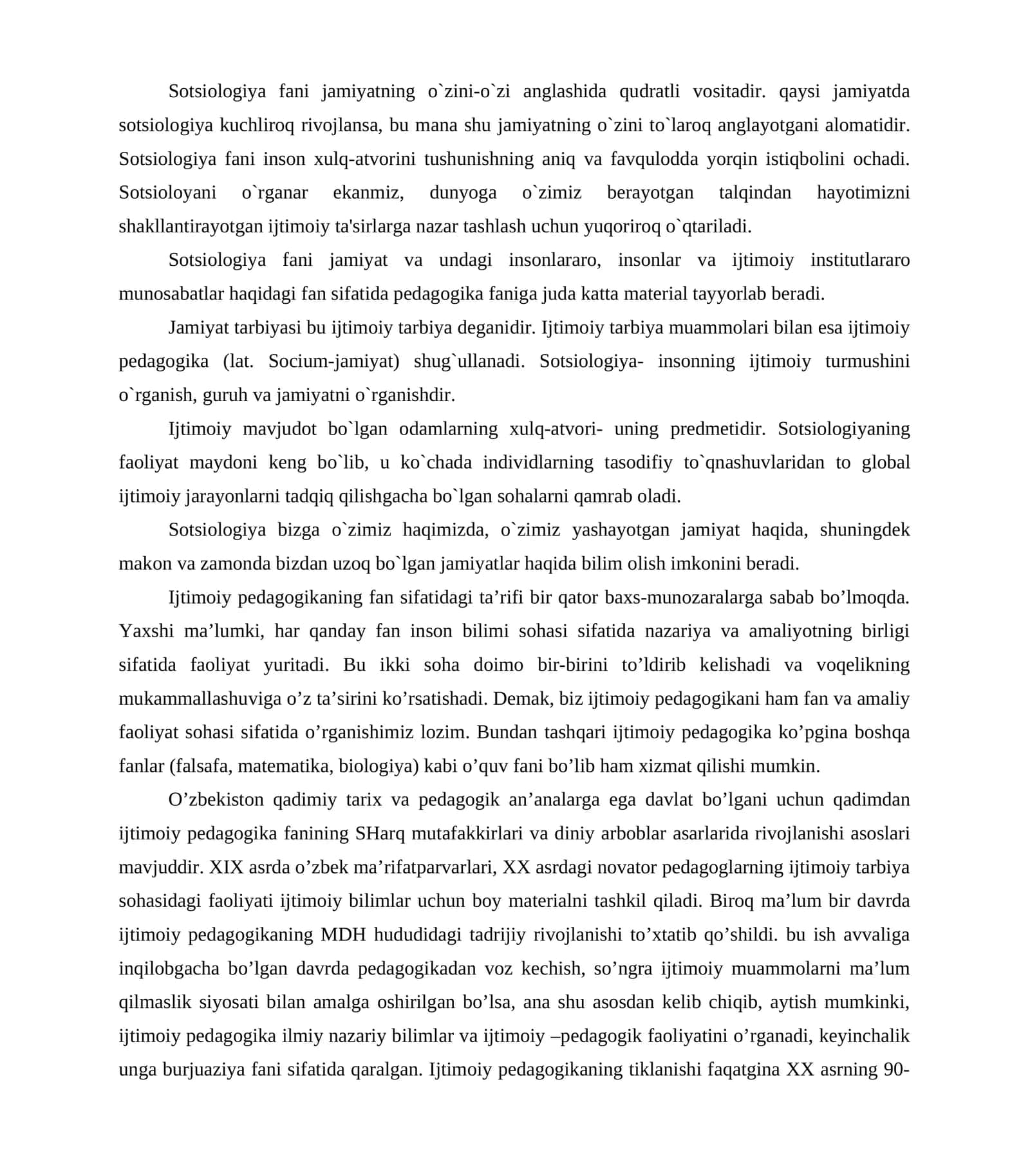 Sotsiologiya fanining ahamiyati 1