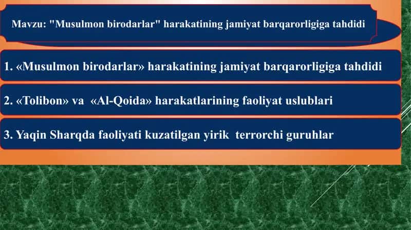 Musulmon birodarlar harakatining jamiyat barqarorligiga tahdidi 1
