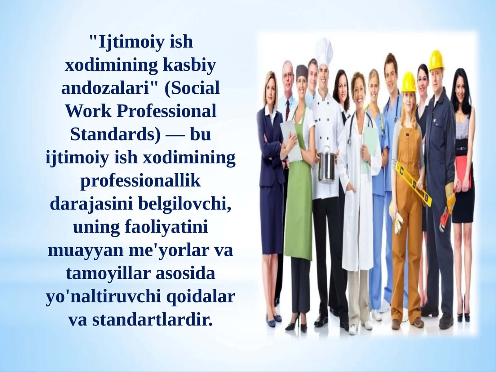 Ijtimoiy ish xodimining kasbiy andozalari (Social Work Professional Standards) 1
