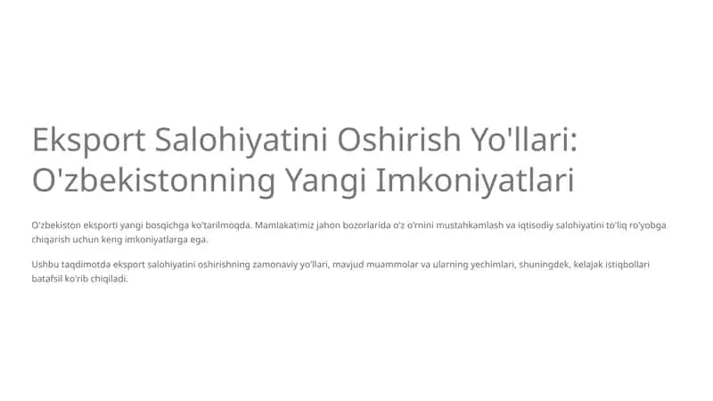Eksport Salohiyatini Oshirish Yo'llari: O'zbekistonning Yangi Imkoniyatlari 1