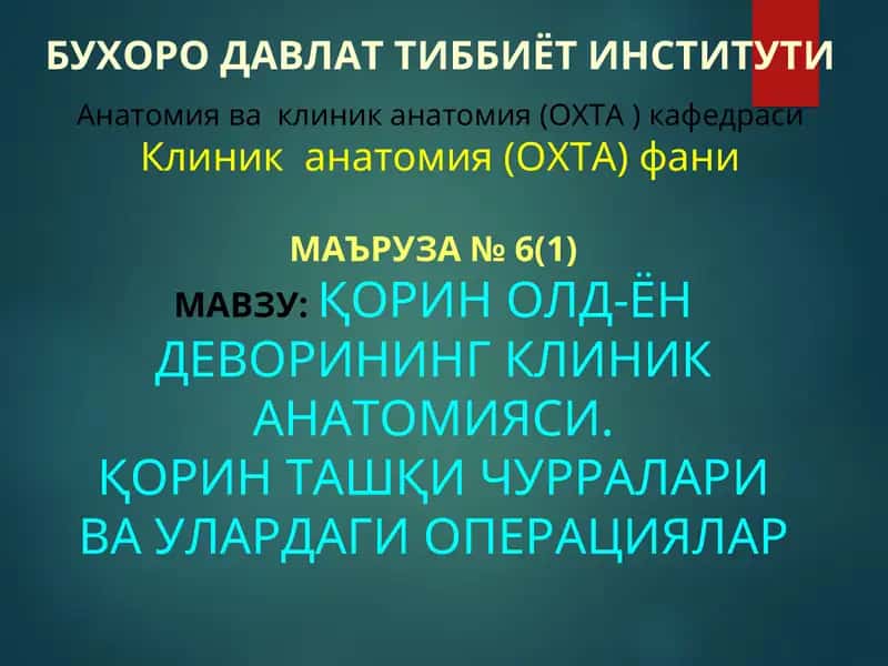 Қорин олд-ён деворининг Клиник Анatомияси 1