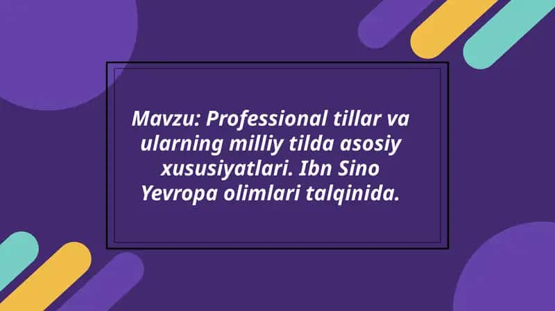 Professional tillar va ularning milliy tilda asosiy xususiyatlari. Ibn Sino Yevropa olimlari talqinida. 1