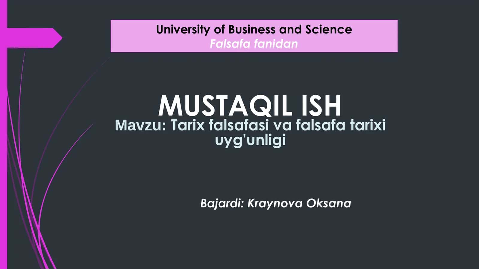 Tarix falsafasi va falsafa tarixi uyg'unligi 1