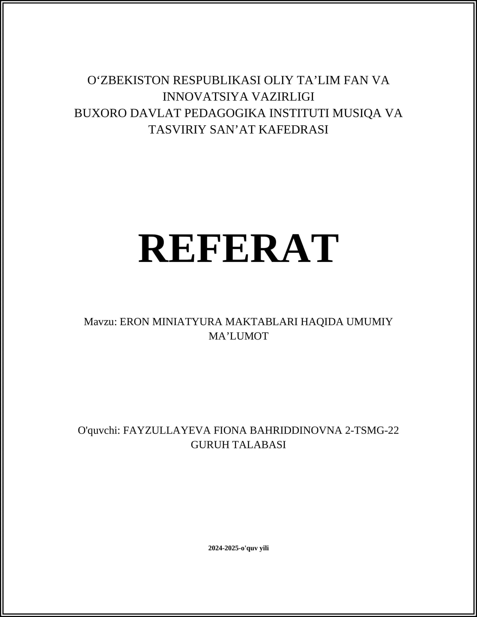 ERON MINIATYURA MAKTABLARI HAQIDA UMUMIY MA’LUMOT 1