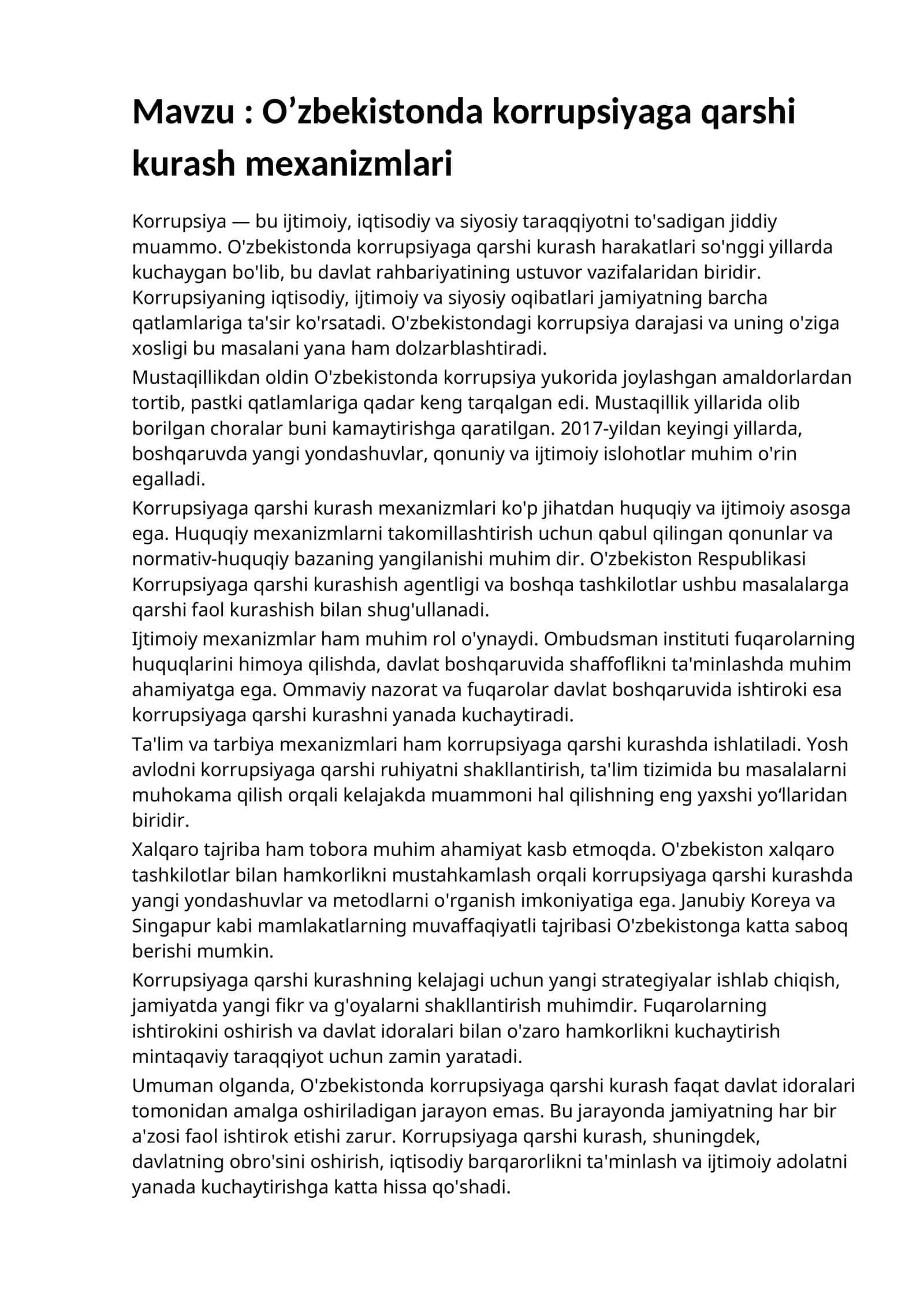 O’zbekistonda korrupsiyaga qarshi kurash mexanizmlari 1