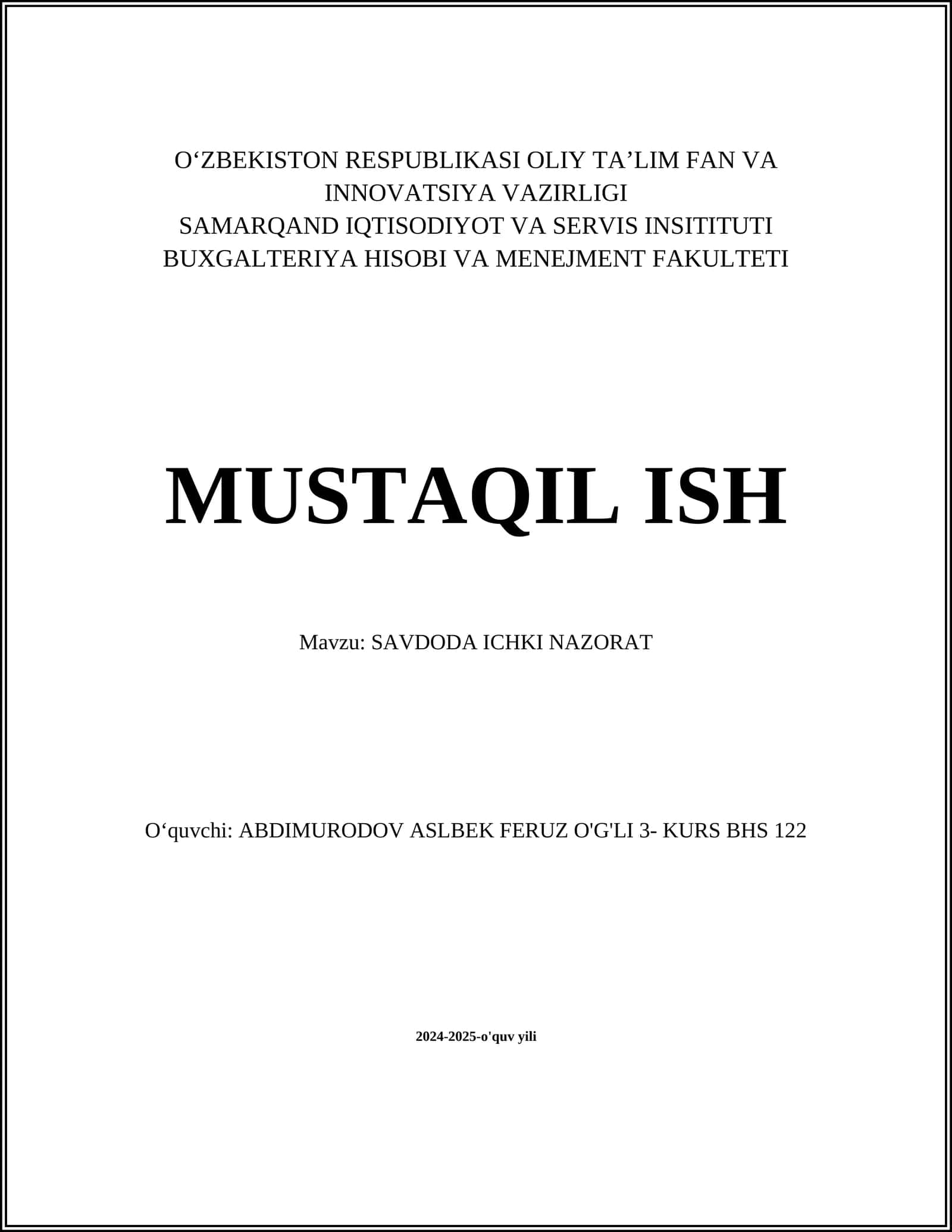 SAVDODA ICHKI NAZORAT 1