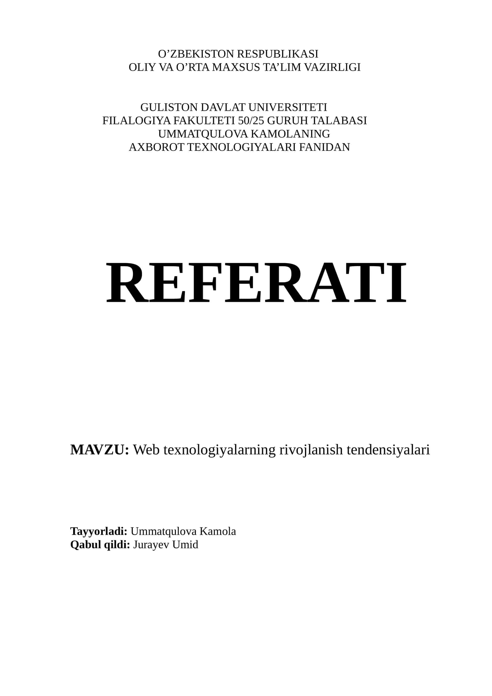 Web texnologiyalarning rivojlanish tendensiyalari 1