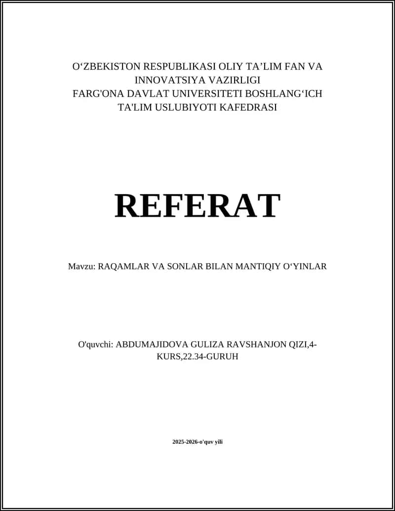 RAQAMLAR VA SONLAR BILAN MANTIQIY OʻYINLAR 1