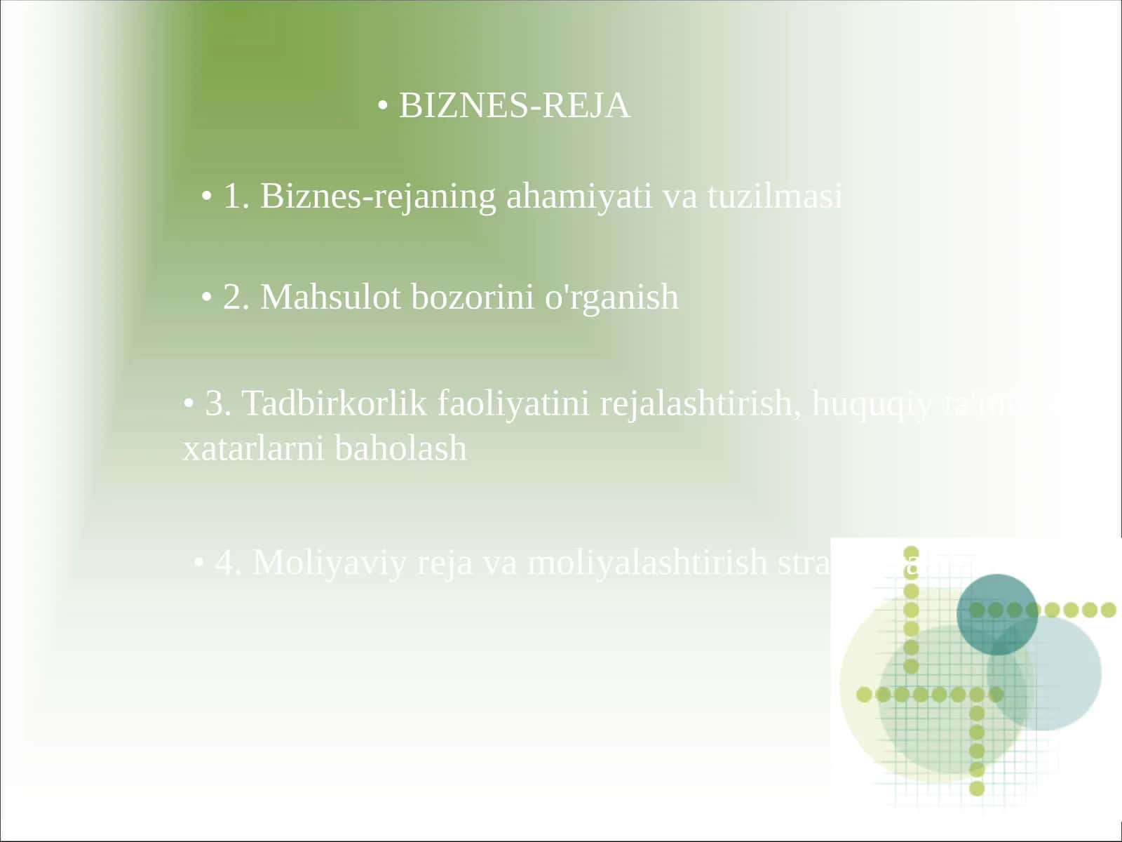 Iqtisodiyot - Korxona biznes rejalari 1