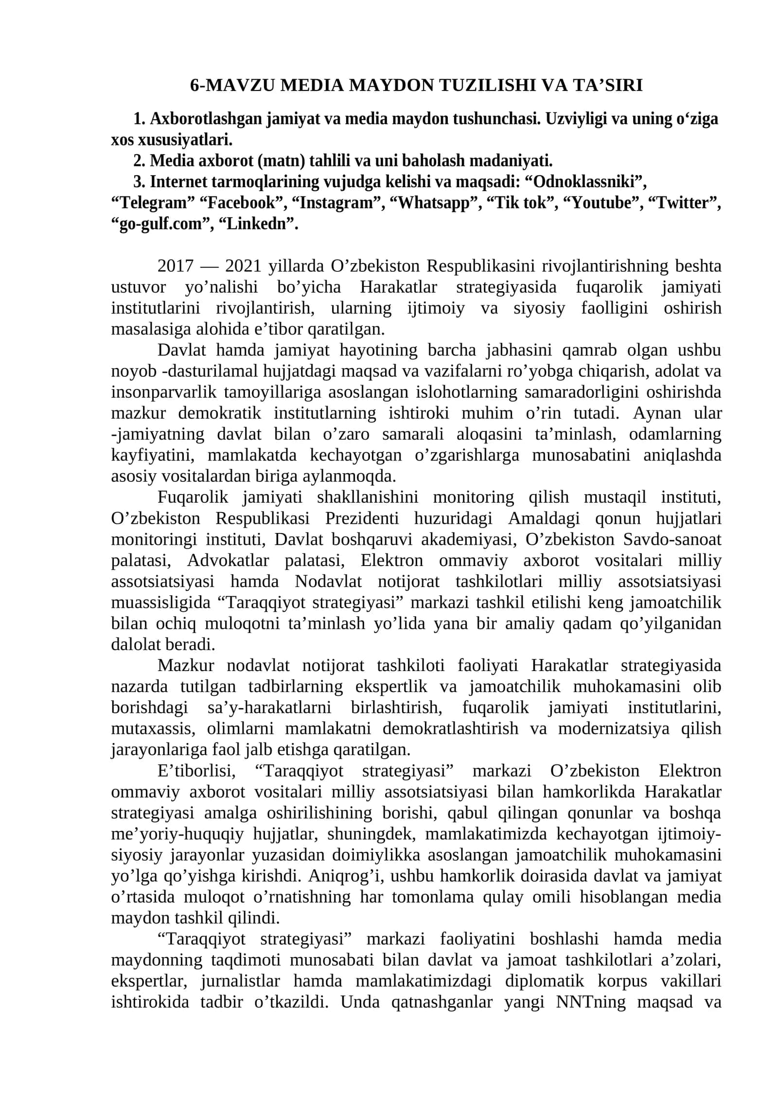 MAVZU MEDIA MAYDON TUZILISHI VA TA’SIRI 1
