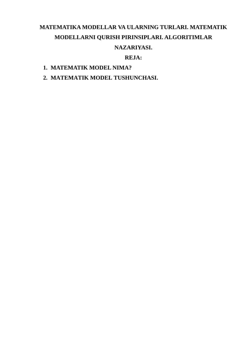 MatEmatik modellar VA ularning turlari 1