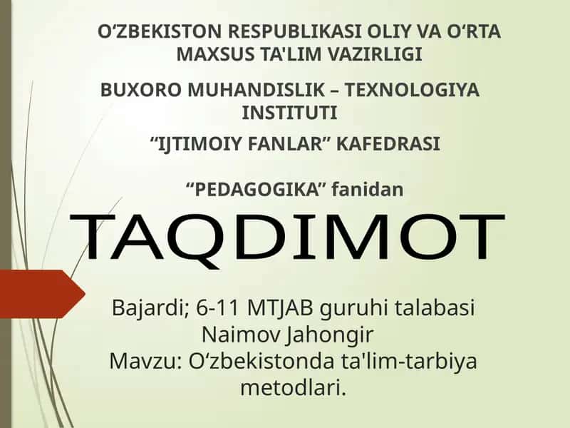 O‘zbekistonda ta'lim-tarbiya metodlari 1