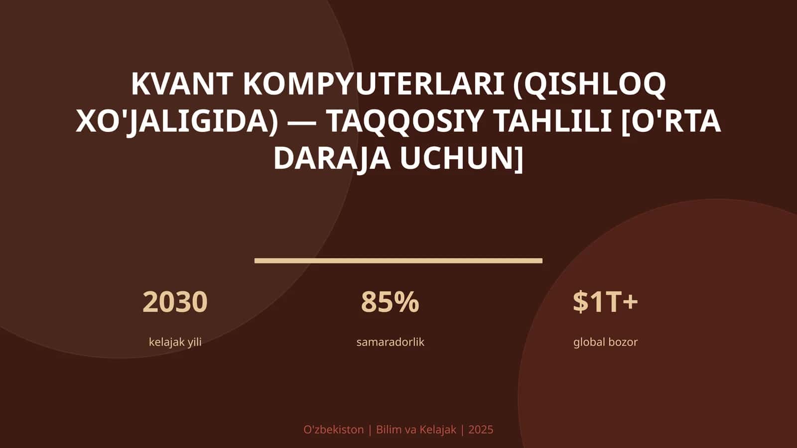 Kvant kompyuterlari (qishloq xo'jaligida) — taqqosiy tahlili [o'rta daraja uchun] 1