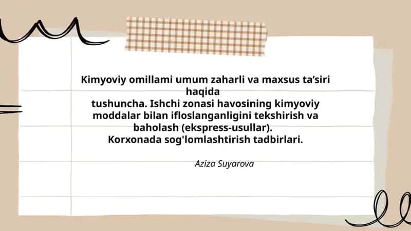 Kimyoviy omillami umum zaharli va maxsus ta’siri 1