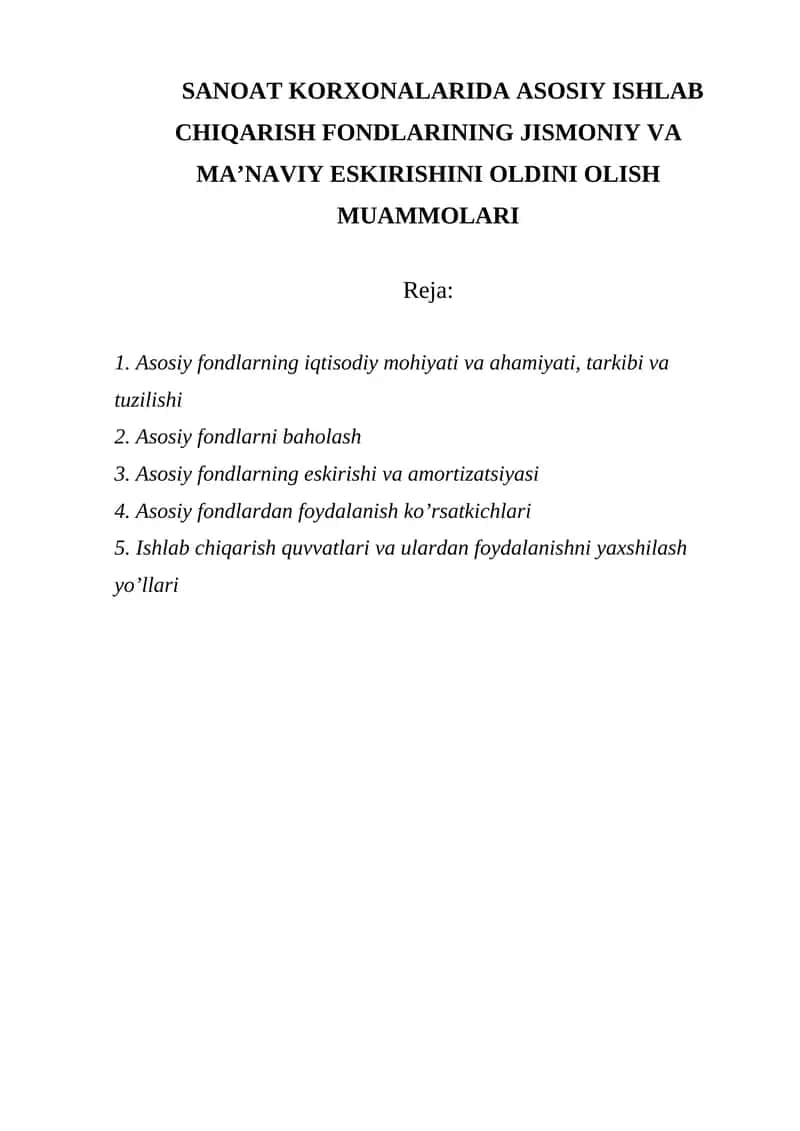 Sanoat korxonalarida asosiy ishlab chiqarish fondlari 1
