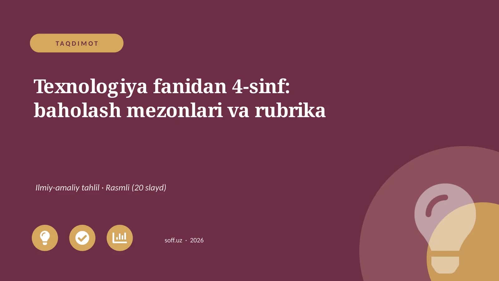 Texnologiya fanidan 4-sinf: baholash mezonlari va rubrika 1