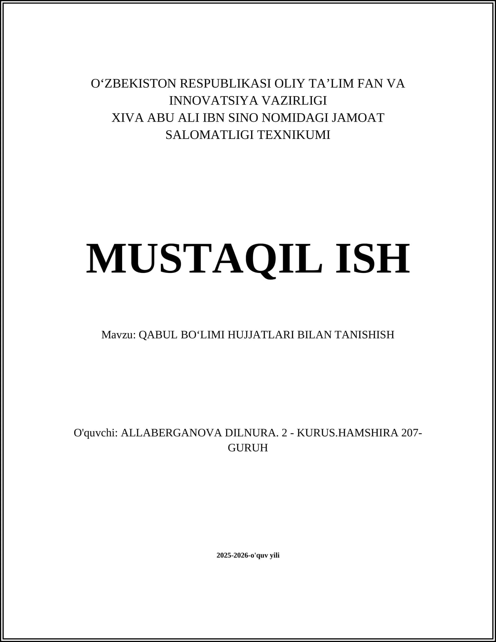 QABUL BOʻLIMI HUJJATLARI BILAN TANISHISH 1