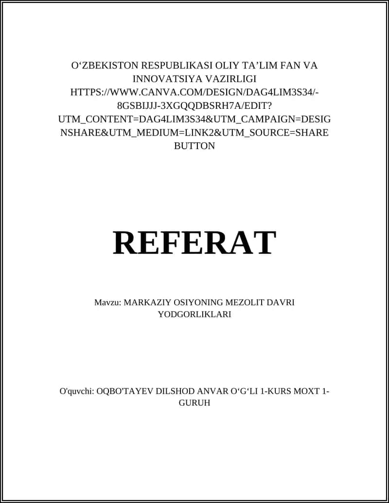 MARKAZIY OSIYONING MEZOLIT DAVRI YODGORLIKLARI 1