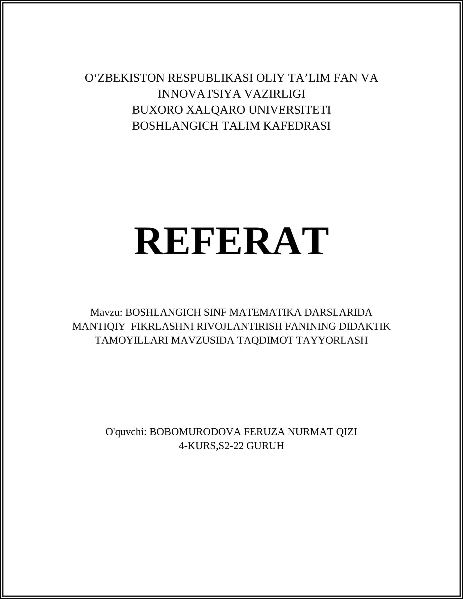 Boshlangich Sinf Matematika Darsslari 1