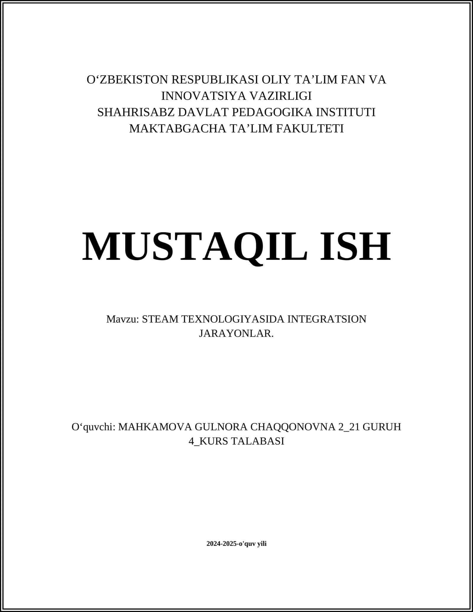 STEAM TEXNOLOGIYASIDA INTEGRATSION JARAYONLAR 1