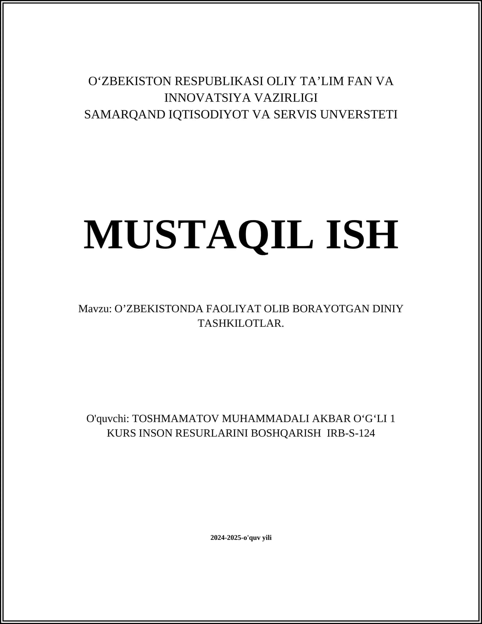 O'ZBEKISTONDA FAOLIYAT OLIB BORAYOTGAN DINIY TASHKILOTLAR 1