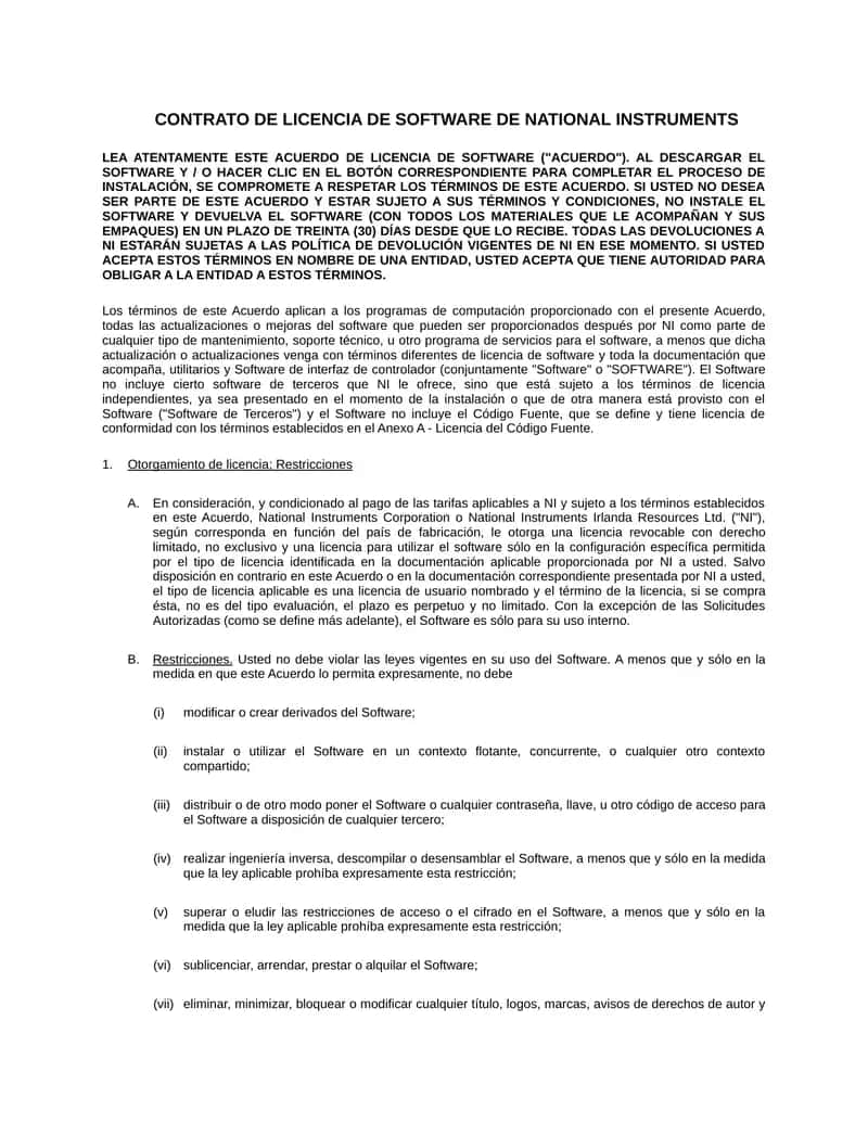 CONTRATO DE LICENCIA DE SOFTWARE DE NATIONAL INSTRUMENTS 1