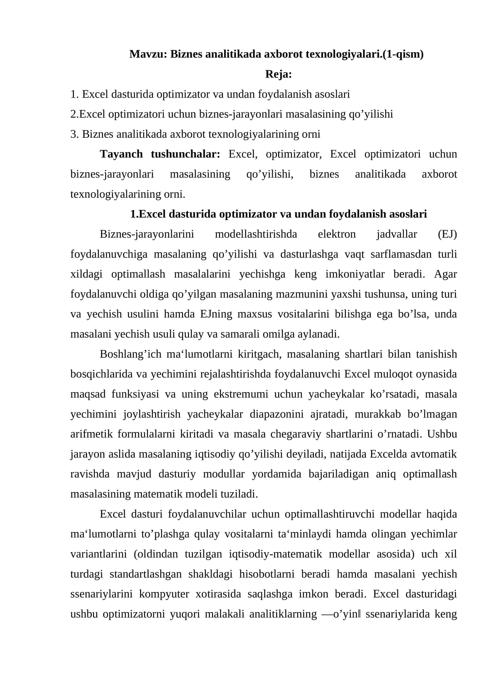 Biznes analitikada axborot texnologiyalari.(1-qism) 1