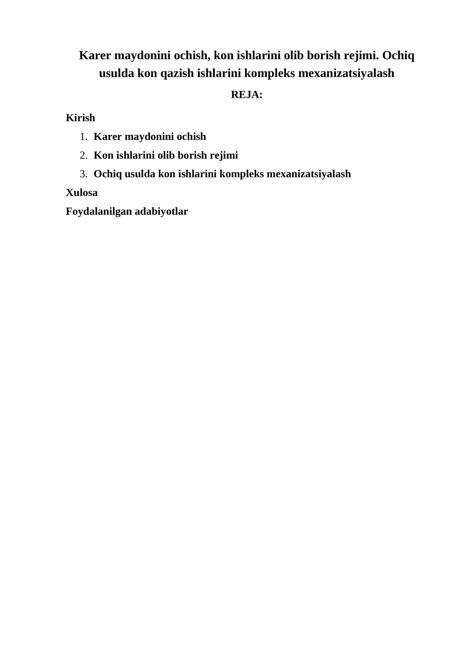 Kon qazish ishlarini olib borish rejimi 1