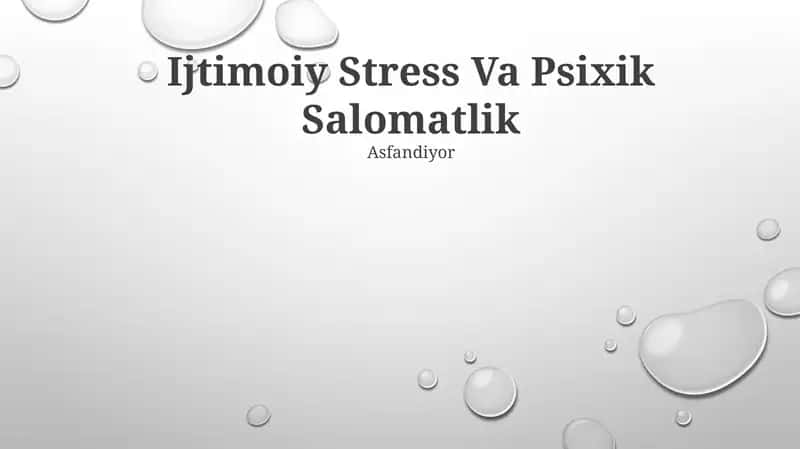 Ijtimoiy Stress Va Psixik Salomatlik 1