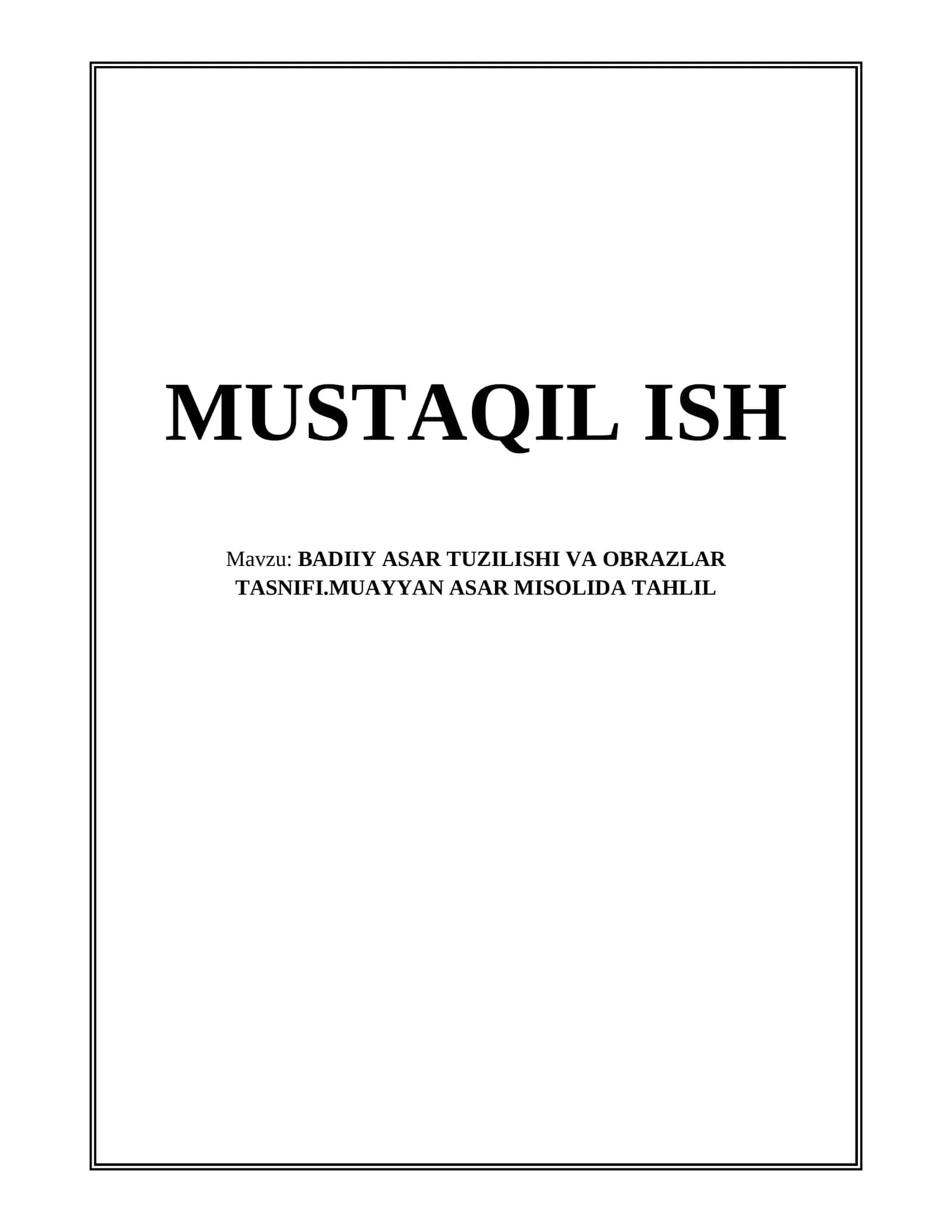 BADIIY ASAR TUZILISHI VA OBRAZLAR TASNIFI 1