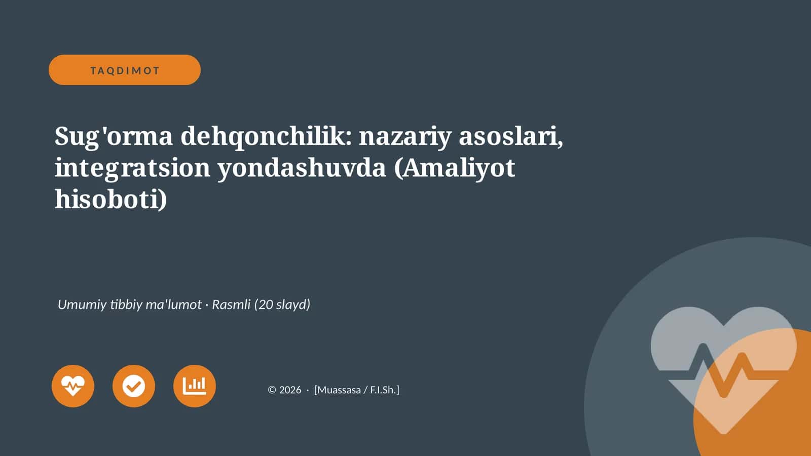 Sug'orma dehqonchilik: nazariy asoslari, integratsion yondashuvda (Amaliyot hisoboti) 1