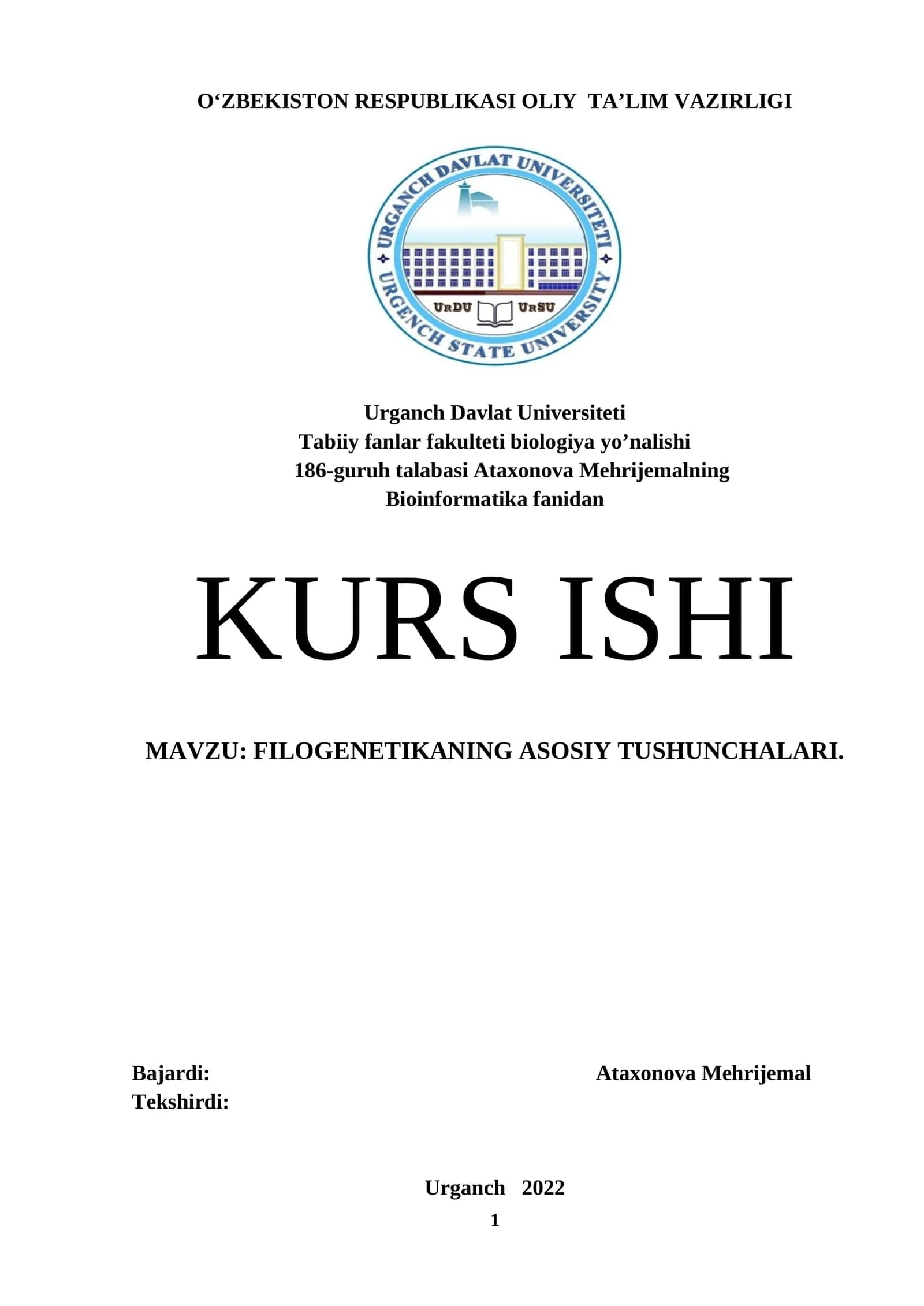 Filogenetikaning asosiy tushunchalari 1