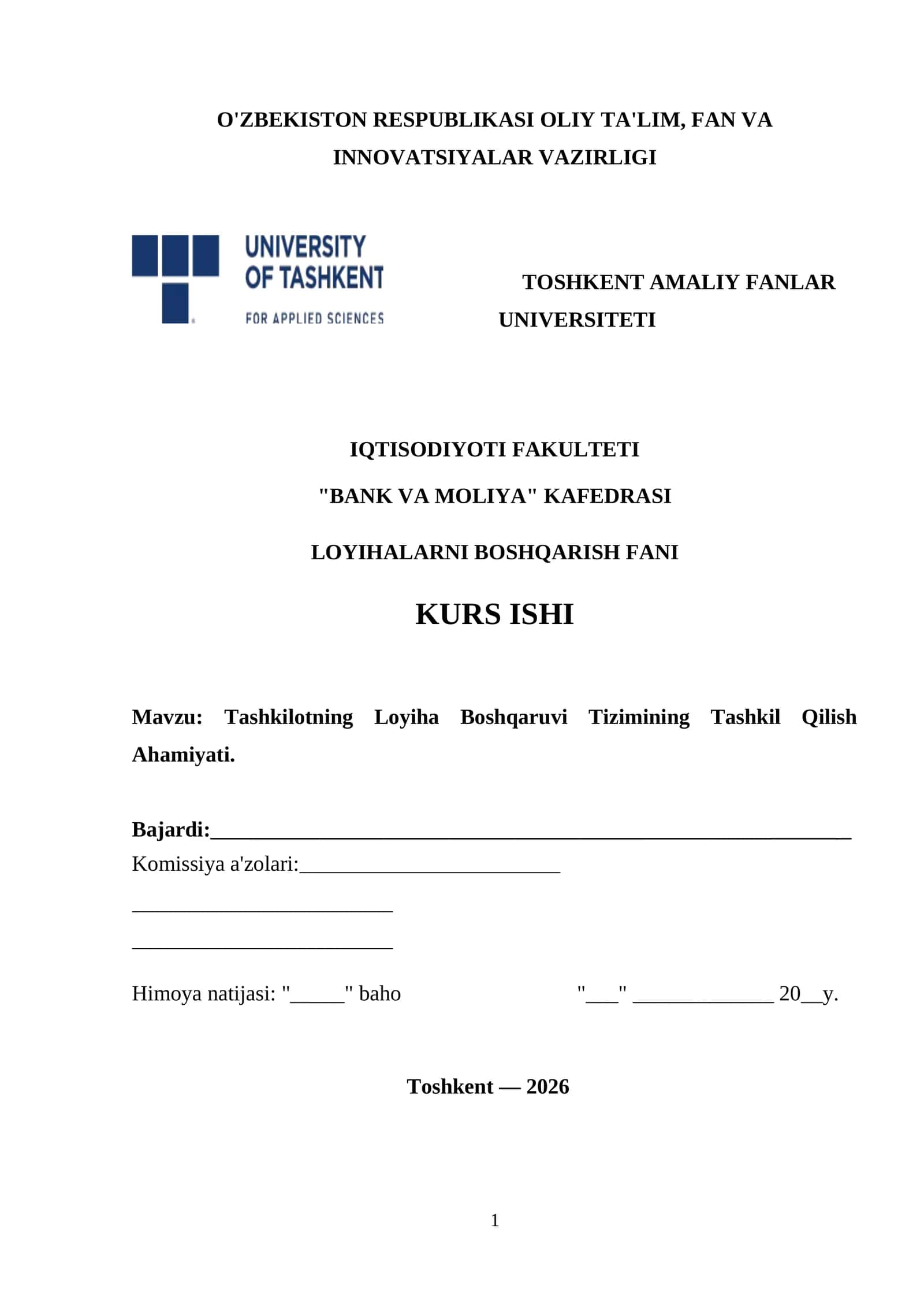 Tashkilotning Loyiha Boshqaruvi Tizimining Tashkil Qilish Ahamiyati 1
