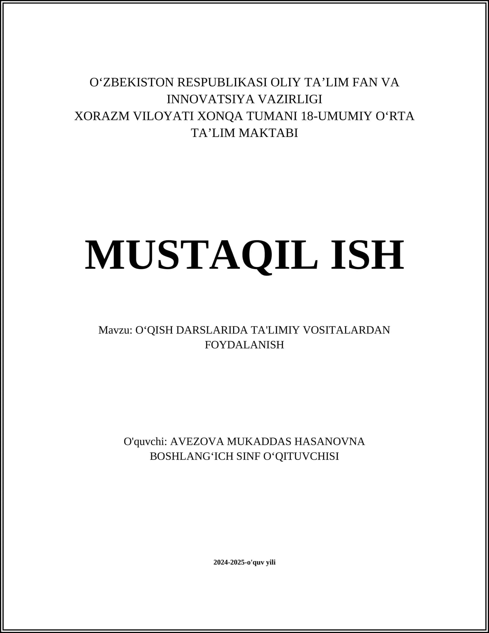 O‘QISH DARSLARIDA TA'LIMIY VOSITALARDAN FOYDALANISH 1