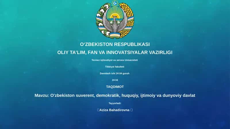 Mavzu: O'zbekiston suverent, demokratik, huquqiy, ijtimoiy va dunyoviy davlat 1