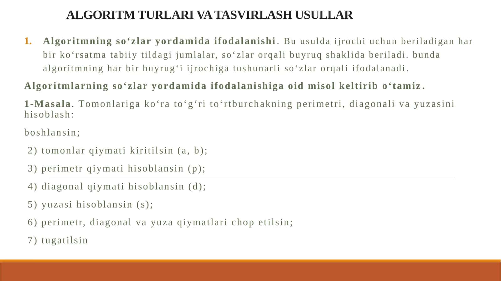 ALGORITM TURLARI VA TASVIRLASH USULLAR 1
