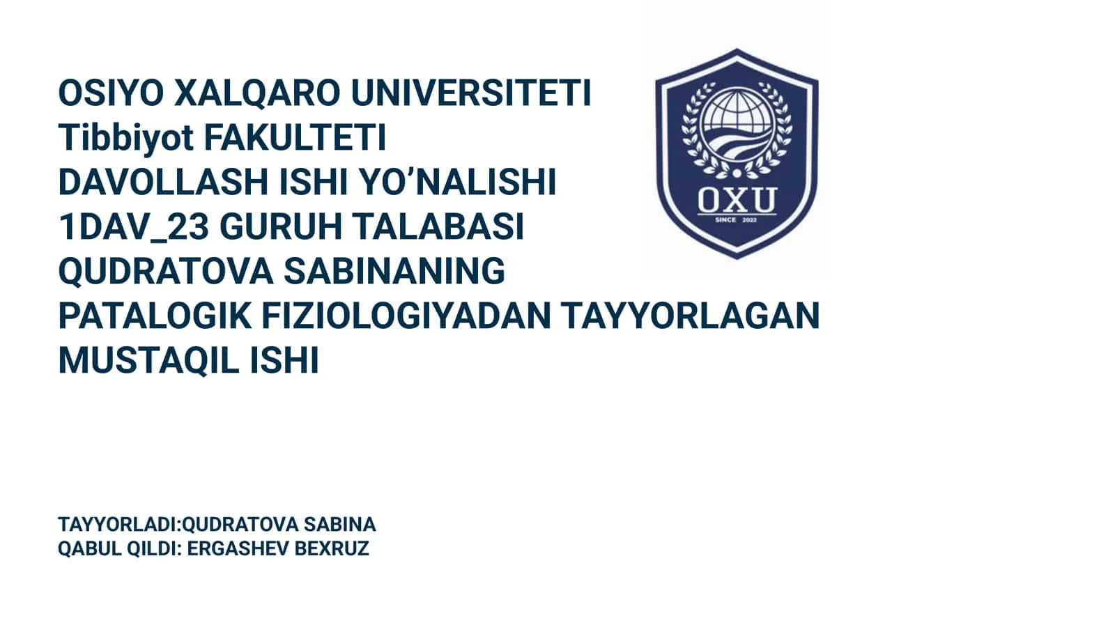 Umumiy infeksion jarayonlar haqida tushuncha 1