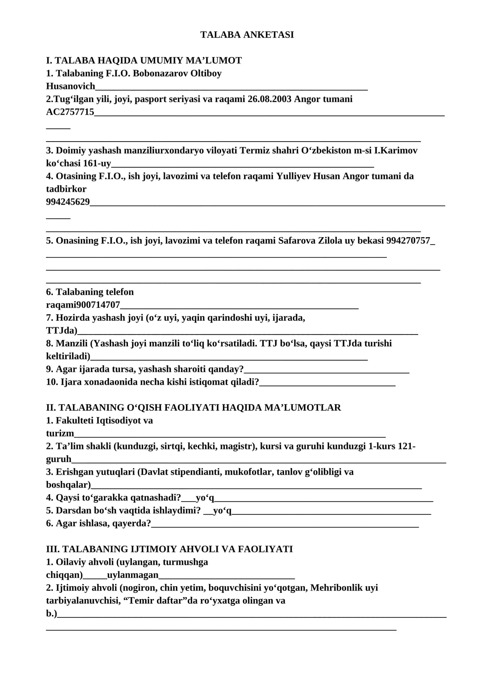 TALABA ANKETASI 1