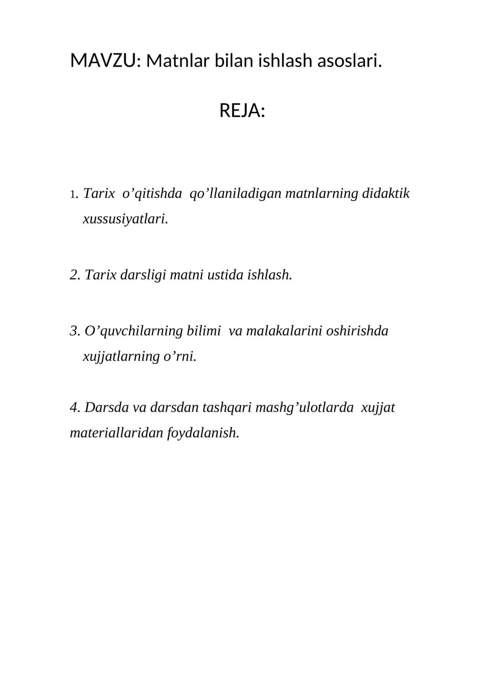 Matnlar bilan ishlash asoslari 1