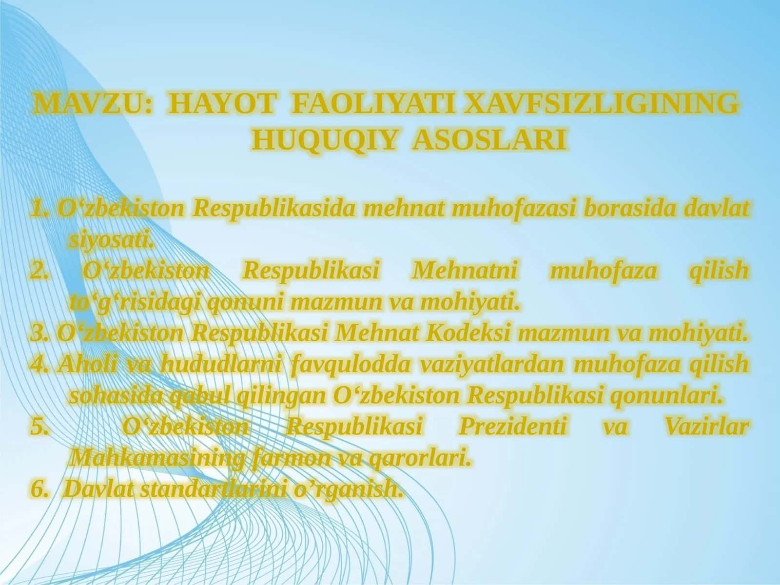 Hayot faoliyati xavfsizligi huquqiy asoslari 1