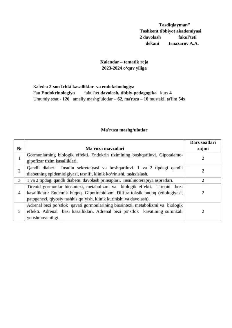 Kalendar – tematik reja 1