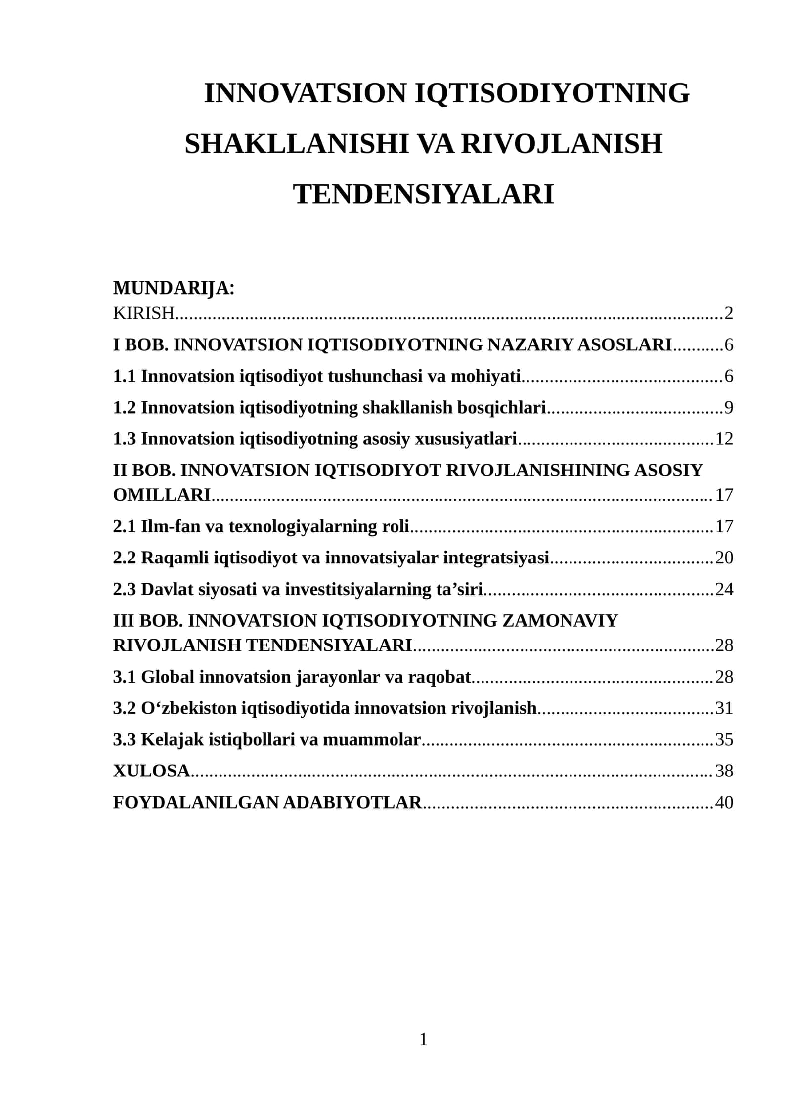 INNOVATSION IQTISODIYOTNING SHAKLLANISHI VA RIVOJLANISH TENDENSIYALARI 1